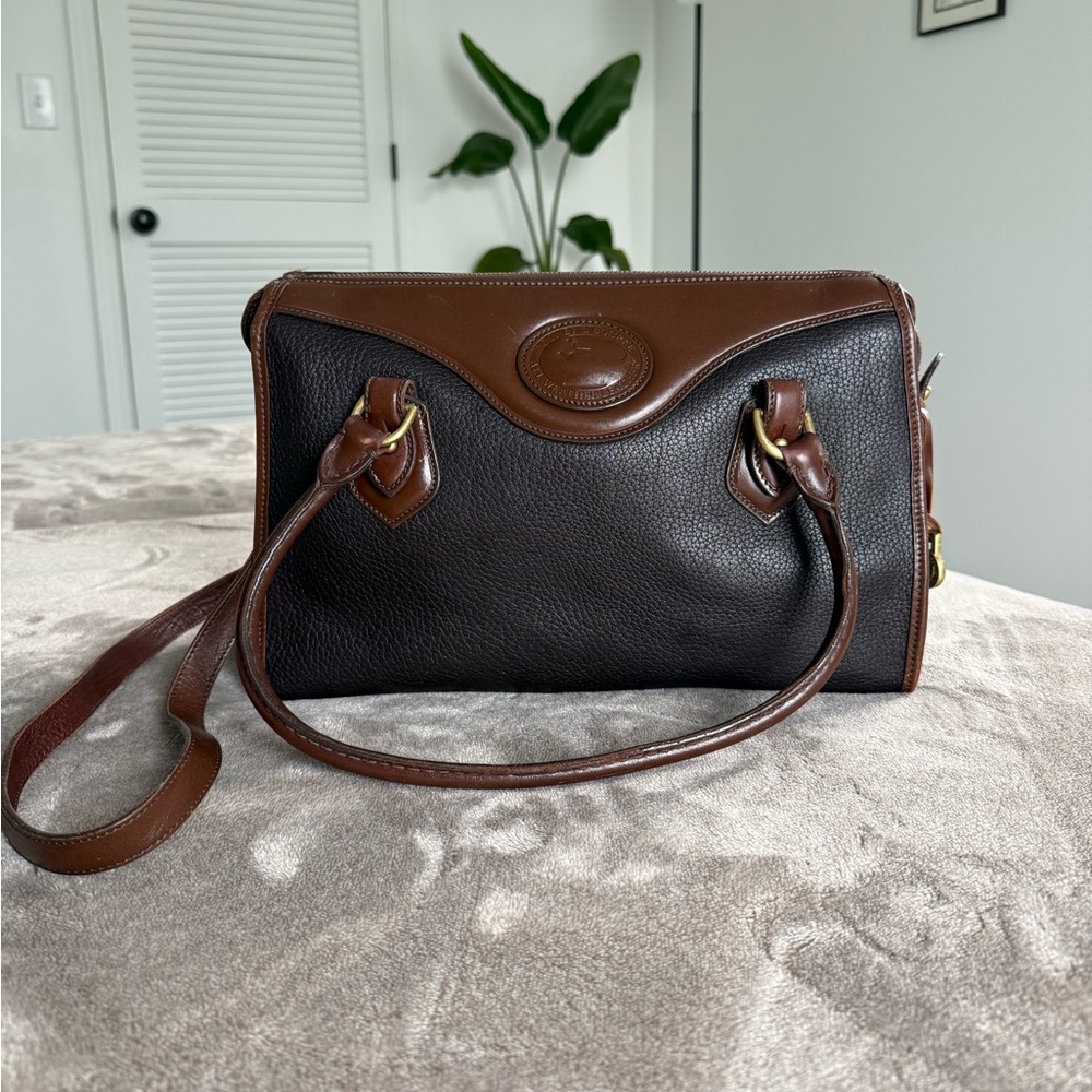 VINTAGE Dooney & Bourke Brown and Black Leather Shoulder Satchel/Crossbody Bag